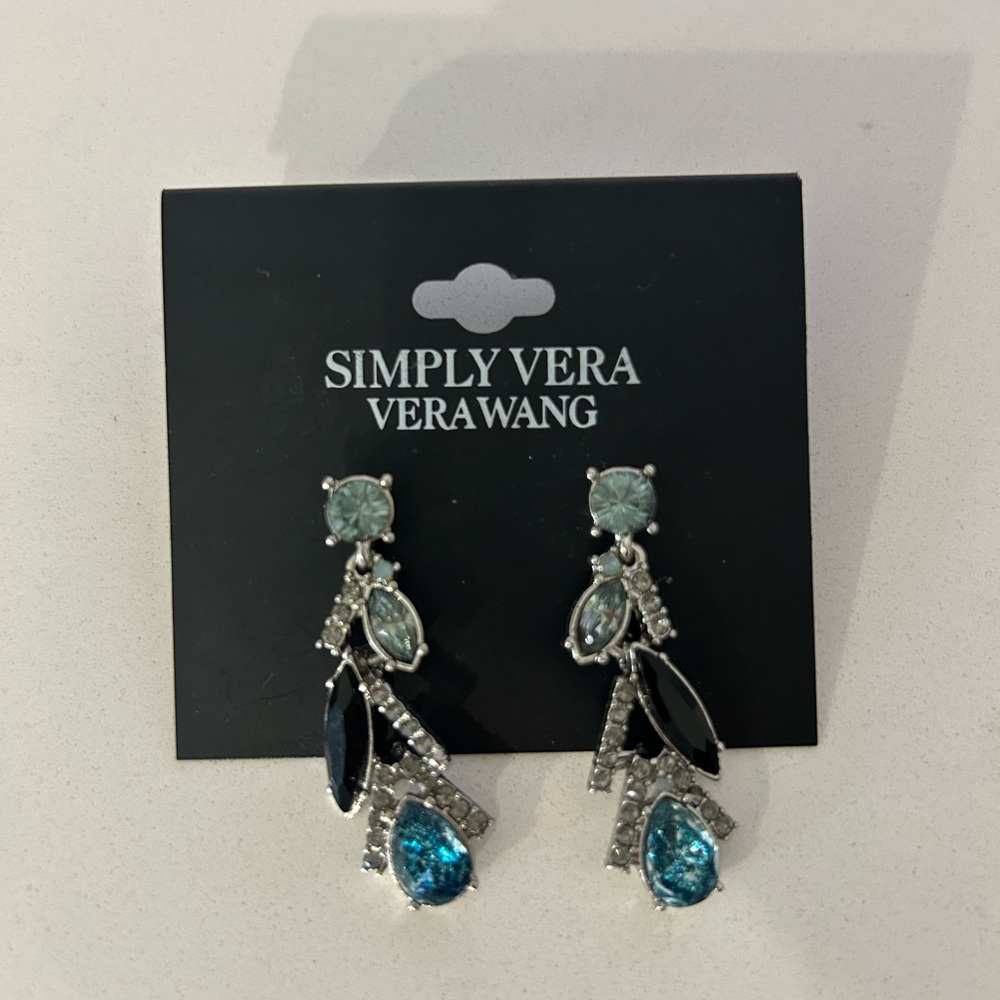 New Simply Vera Vera Wang Teal and Silver Drop Earrings